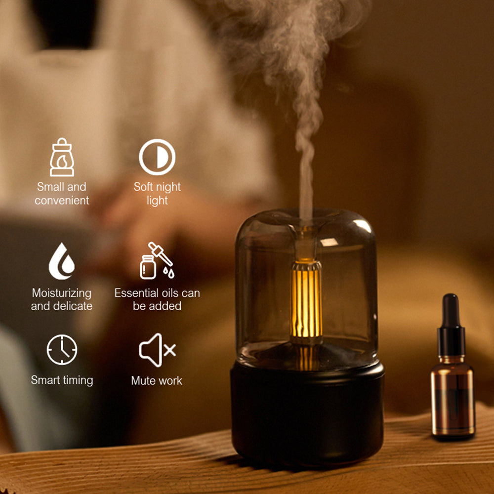 Candle Light Aroma Diffuser | Ultrasonic | 120ml | Beige & Black